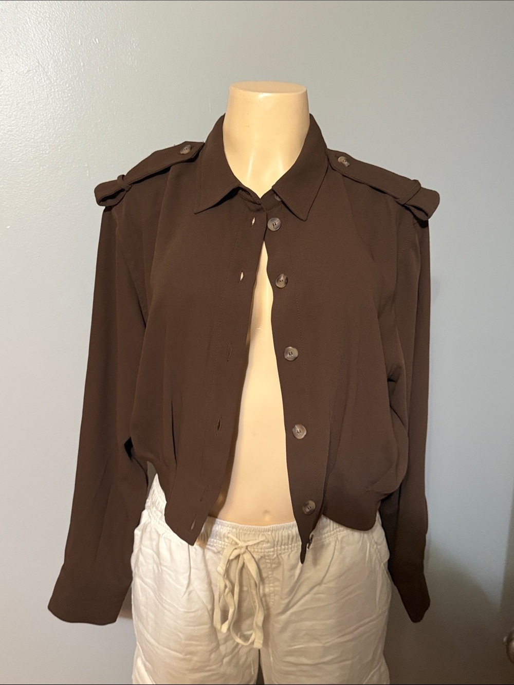 ZARA Women's Brown Button-Down Shirt with Epaulet Detail